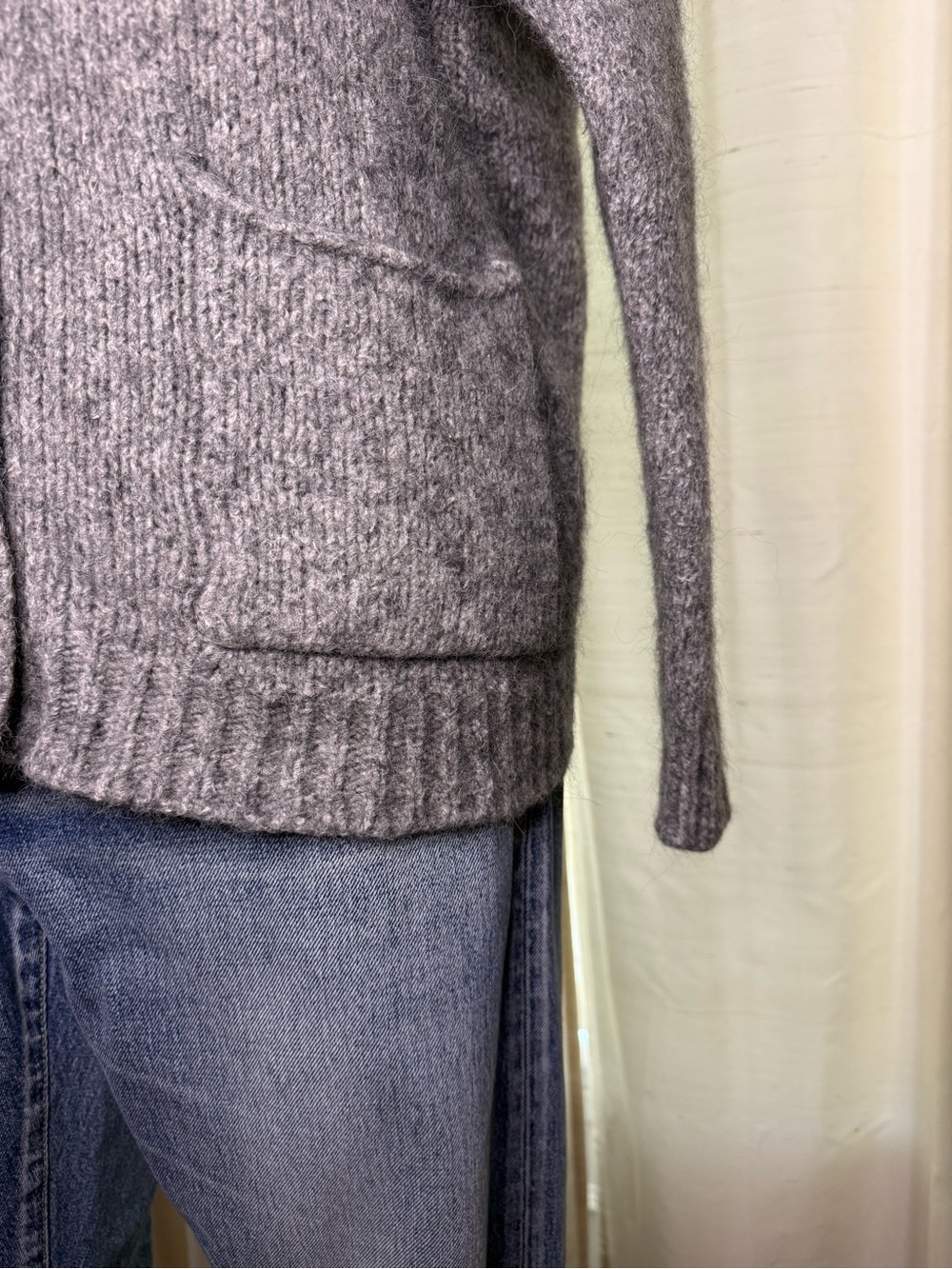 Eileen Fisher Alpaca Blend Cozy Gray Shawl-Collar Cardigan Oversized Sweater - Picture 4 of 10